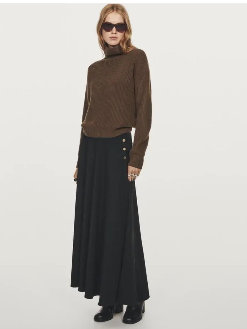 Massimo Dutti NWT Black Flared Maxi Skirt Button Detail 5233/505/800 Size 6